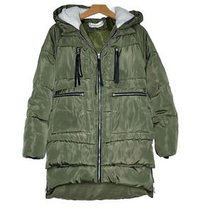 Dongxi‎ Green Coat w/ Cream Sherpa Lined Hood Women's Size Medium